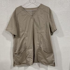 Cherokee Workwear Revolution Mock Wrap Scrub Top Women's 2XL Khaki Tan Uniform